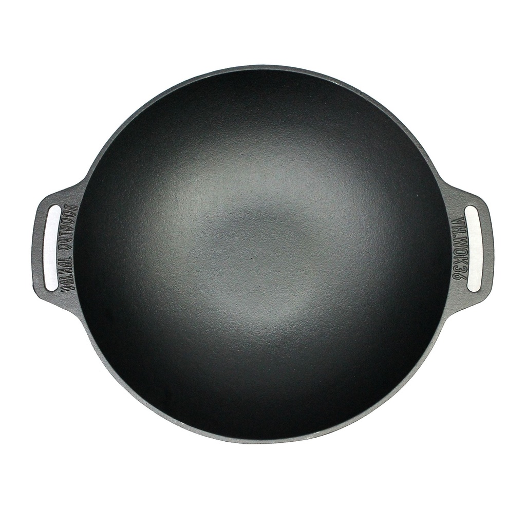 Valhal Outdoor Wokpan Gietijzer met handgrepen - 36 cm - binnekant