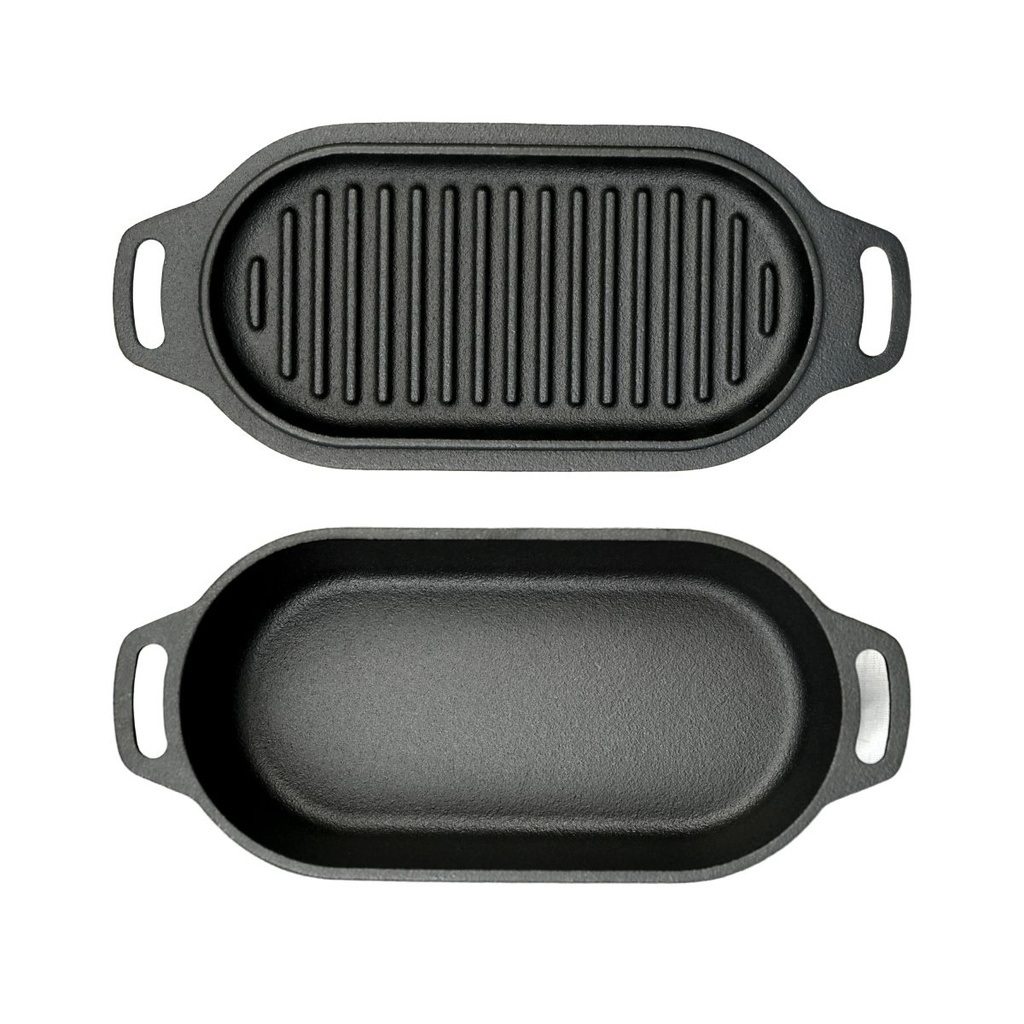 Valhal Outdoor Zwart Dutch Oven Braadpan Gietijzer met Grill Deksel Ovaal 1 liter