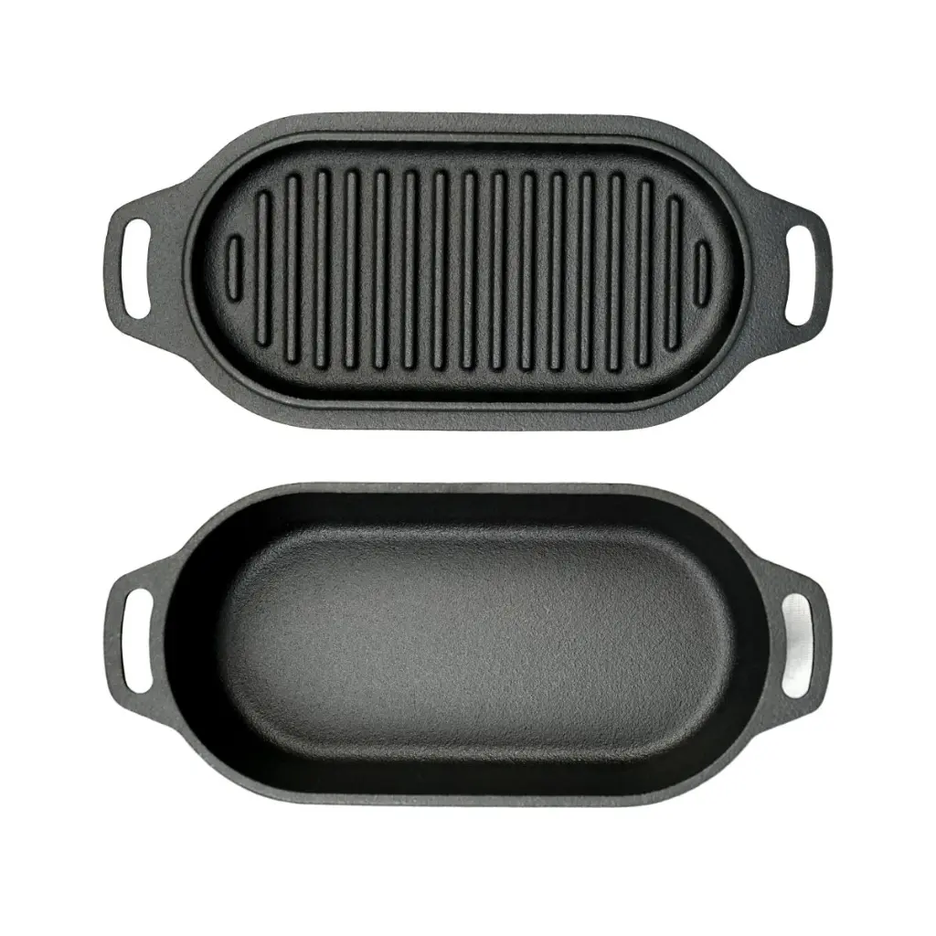 Valhal Outdoor Zwart Dutch Oven Braadpan Gietijzer met Grill Deksel Ovaal 1 liter.webp