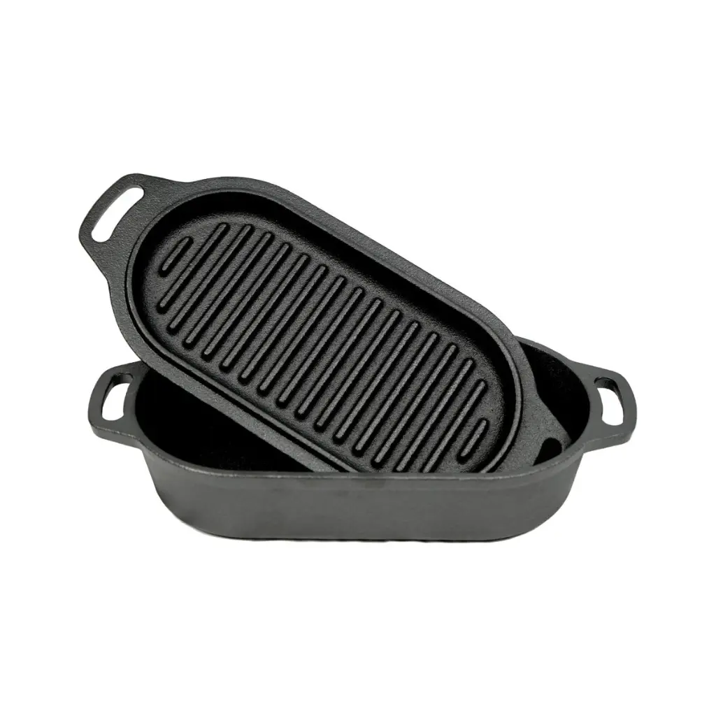Valhal Outdoor Zwart Dutch Oven Braadpan Gietijzer met Grill Deksel Ovaal 1 liter (1).webp