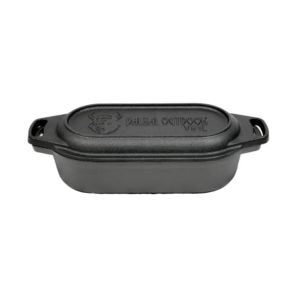 Valhal Outdoor Zwart Dutch Oven Braadpan Gietijzer met Grill Deksel Ovaal 2 liter