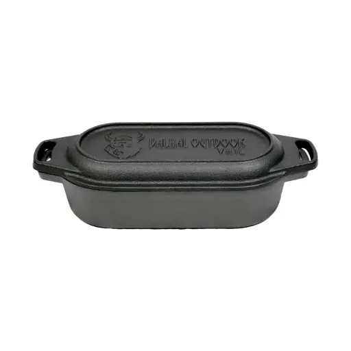 Valhal Outdoor Zwart Dutch Oven Braadpan Gietijzer met Grill Deksel Ovaal 2 liter